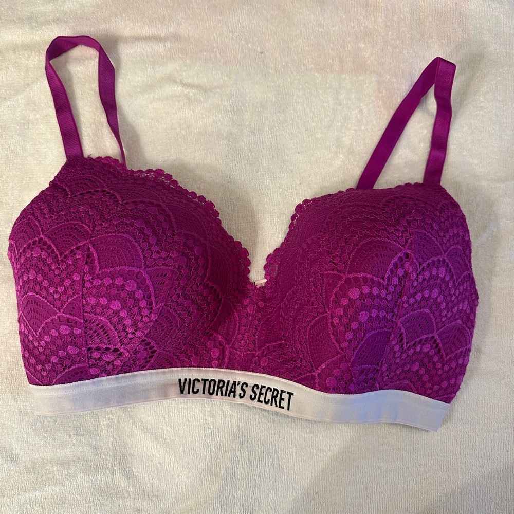 Victoria's Secret Magenta Lace Bralette with Logo Band